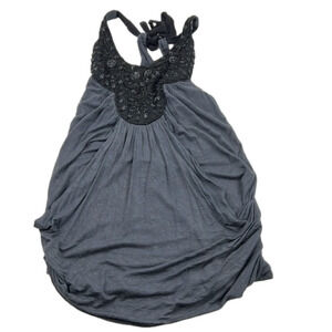 2b bebe charcoal flowy bedazzled rhinestone halter  tank top